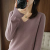 Women's V-Neck Cashmere-Blend Pullover Sweater - Loose Knit Jumper for Autumn/Winter, Casual Office