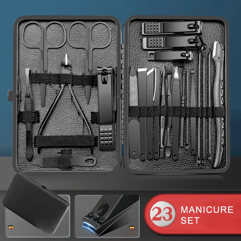 23-Piece Stainless Steel Manicure & Pedicure Set – Portable Nail Clippers, Scissors, Tweezers & Eagle Hook
