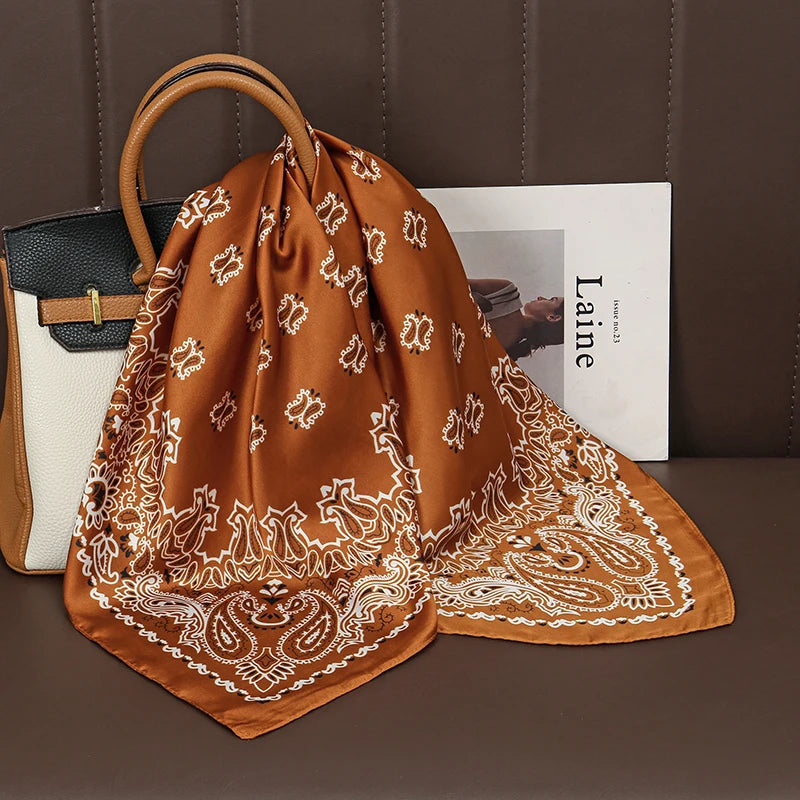 Luxury Satin Square Scarf 70 x 70 cm (27.6 x 27.6 in) – Silk-Feel Polyester Shawl Hijab Neckerchief Hair Ribbon Headband Bandana