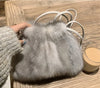 Luxury Women's Mink Fur Bucket Bag with Leather Strap — Casual High-End Shoulder Tote