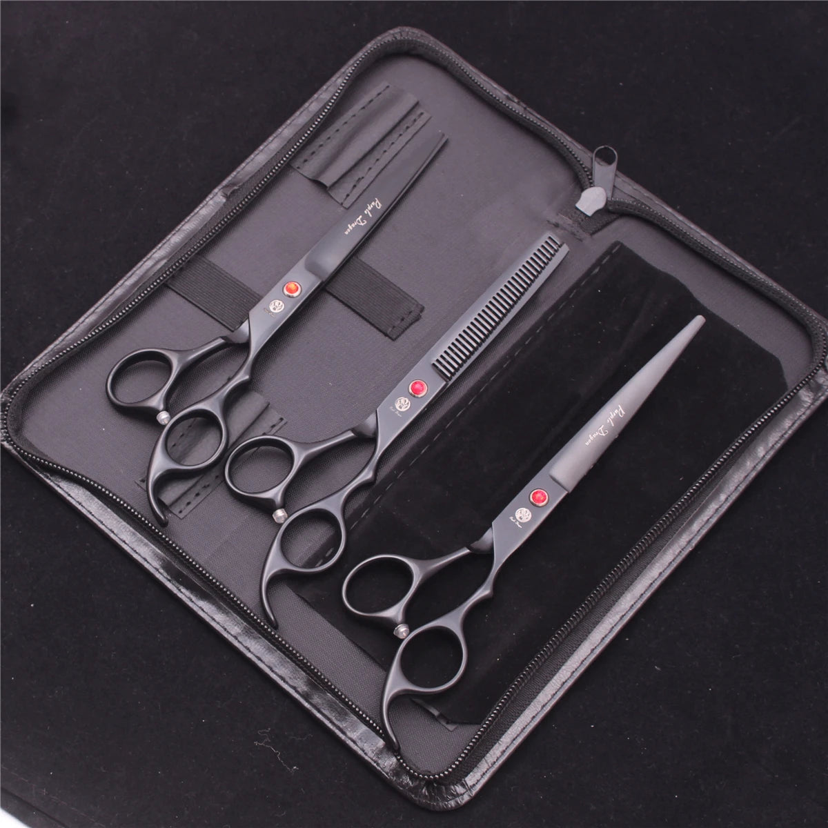 7-Inch (17.8 cm) Japanese 440C Pet Grooming Scissors Set — Straight 7 in, Curved 7 in, Thinning 6.5 in (16.5 cm) for Dog & Cat Grooming with Comb & Hemostatic Forceps