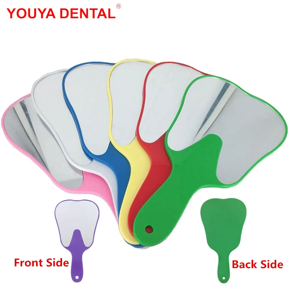 Unbreakable PVC Tooth-Shaped Hand Mirror with Handle - Dental Exam & Makeup Mirror, 24.5 x 13.5 cm (9.6 x 5.3 in) - Assorted Colors