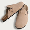 Fur Lined Suede Clogs Fuzzy Cork Footbed Slip-On Mules Antiskid Winter Slippers for Women