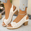 Women's Floral Cutout Mid Block Heel Sandals - Pointed Toe, Buckle Ankle Strap, Comfortable Latex Foam Insole