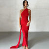 Women's One-Shoulder Backless Ruched Maxi Dress – Adjustable Scarf Loop, Y2K Streetwear Festival Evening Dress