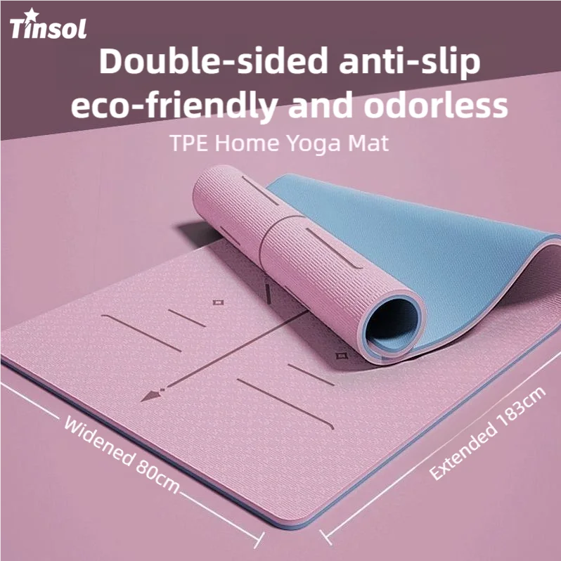 Non-Slip TPE Yoga Mat 183 × 61 cm (72 × 24 in) 8mm Thick – Double-Sided Shock-Absorbing Pilates Exercise Mat with Strap & Carry Bag