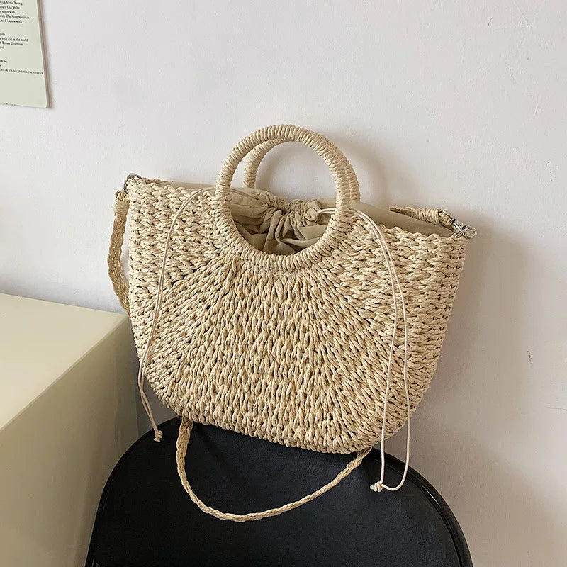 Handmade Straw Woven Bucket Tote Bag for Women – Boho Beach, Travel & Shopping Bag