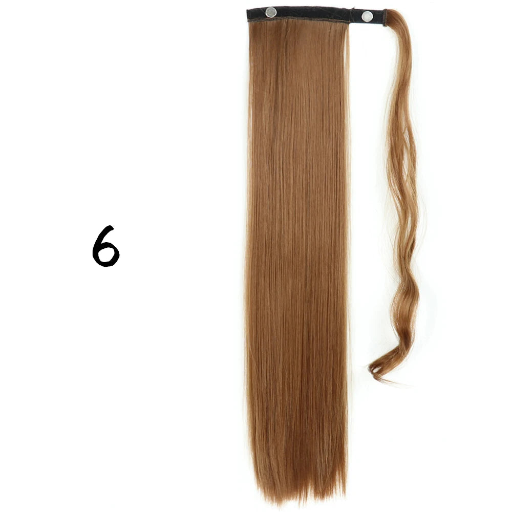 Wrap-Around Clip-In Ponytail Hair Extension 22-34 in (56-86 cm) Long Straight Heat-Resistant Synthetic Blonde Brown