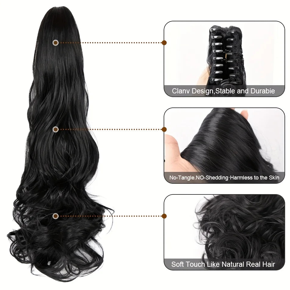 Clip-In Ponytail Extension for Women 22 in (56 cm) Body Wave Curly Claw Clip Synthetic Natural Look