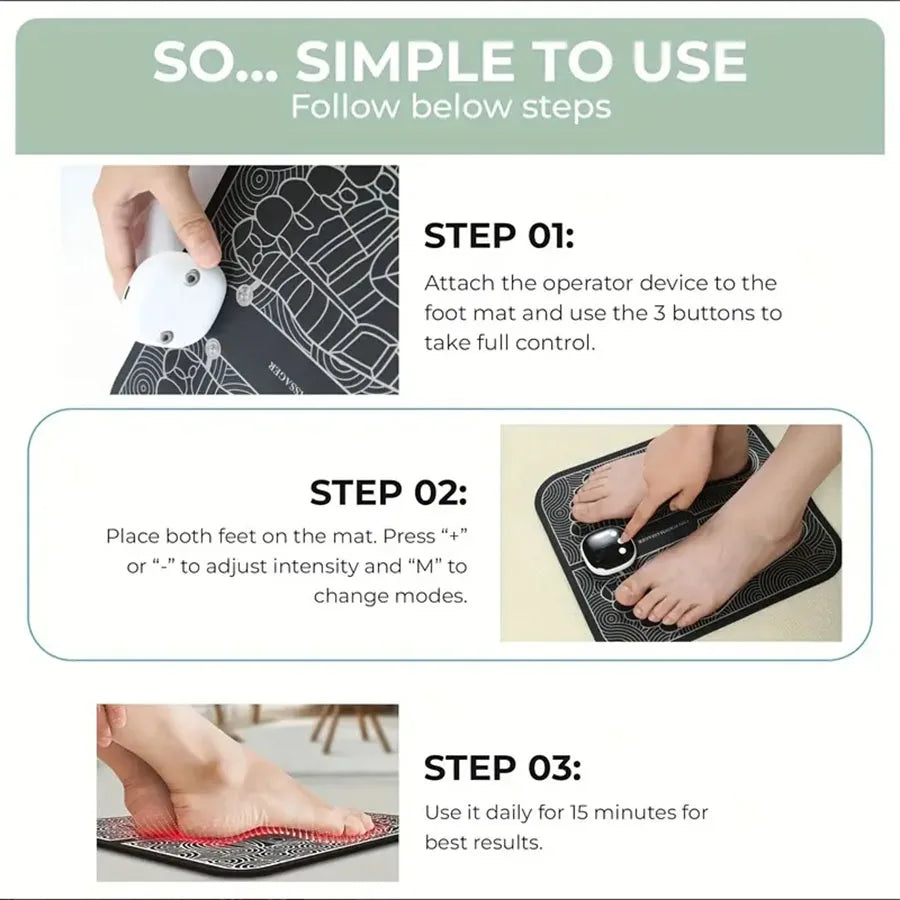 EMS Foot Massager Pad with LCD Display & Remote — Foldable Waterproof PU Foot, Back & Leg Massager