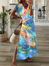 Women's Summer Boho V-Neck Printed Split Ankle-Length Dress Loose Resort Beach Evening