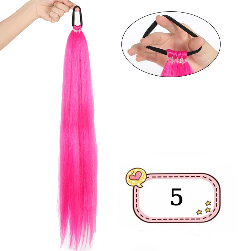 28-Inch (71 cm) Synthetic Ponytail Extension with Elastic Band - Braided Wraparound Hairpiece, Silky Straight Heat-Resistant Fiber, Black/Brown