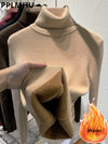 Women's Turtleneck Velvet Lined Knit Sweater - Thick Warm Slim Pullover