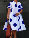 Plus Size 5XL Women's Bohemian Polka Dot Maxi V-Neck Beach Party Sundress