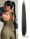 YELOWTIM 28-Inch (70 cm) Synthetic Ponytail Extension with Elastic Band – Straight Braided DIY Hair Piece, Black/Brown
