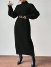 Winter Turtleneck Knit Midi Dress for Women – Long Sleeve Slim A-Line Sweater Dress