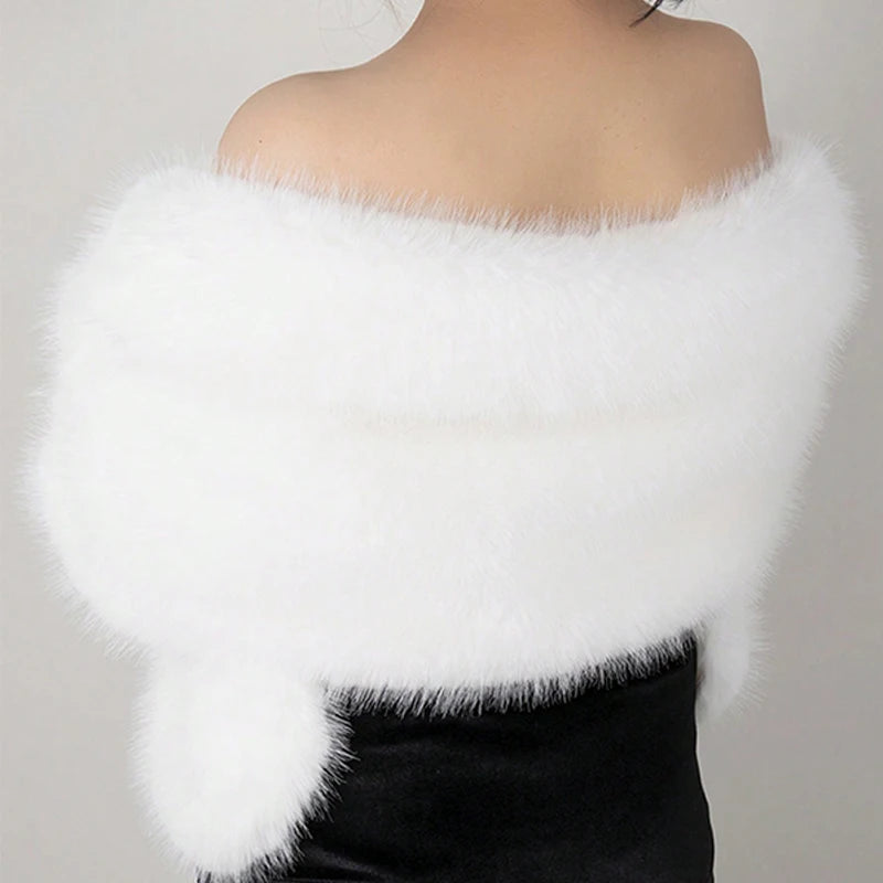 Handmade Faux Fox Fur Shawl - Polyester Long Wedding & Party Wrap (53-69 in / 135-175 cm)