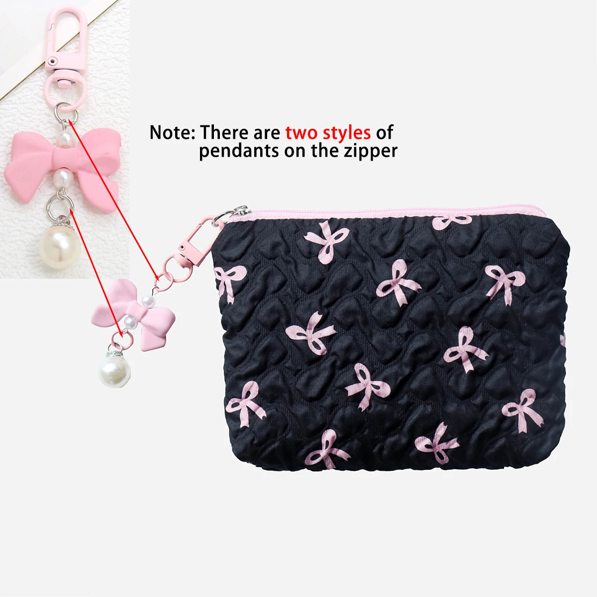 Embroidered Bow Makeup Bag – Cute Large Capacity Cosmetic Pouch & Coin Purse with Zipper