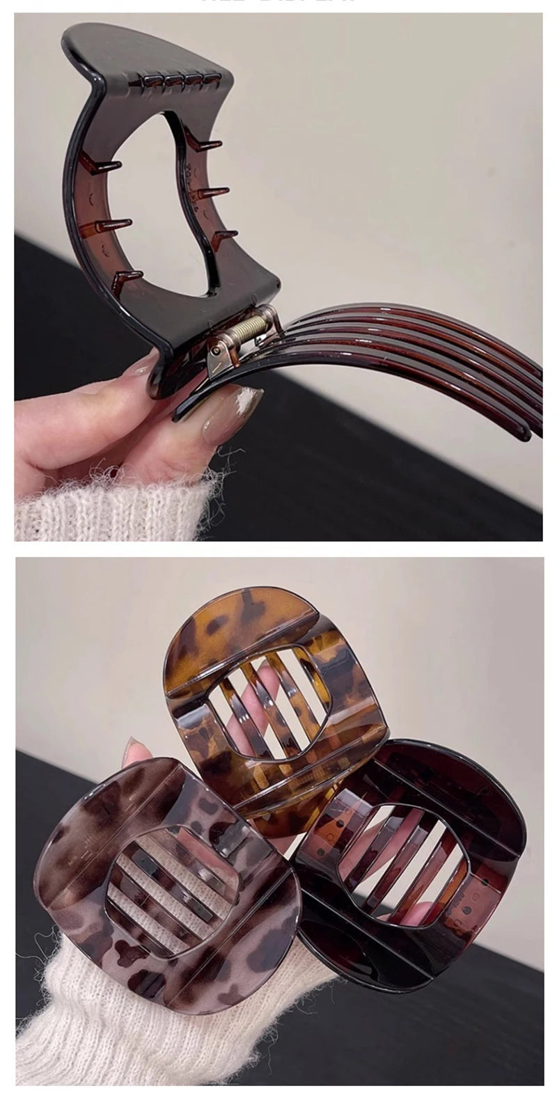 Korean Acetate Leopard Hair Clip – Spring Spoon Top Hair Claw for Women