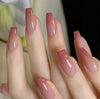 24-Pack Glossy Pink Medium Square Press-On Nails Full-Cover False Nails for Women