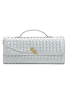 Woven Leather Baguette Shoulder Bag, Genuine Cow Leather Crossbody Handbag for Women