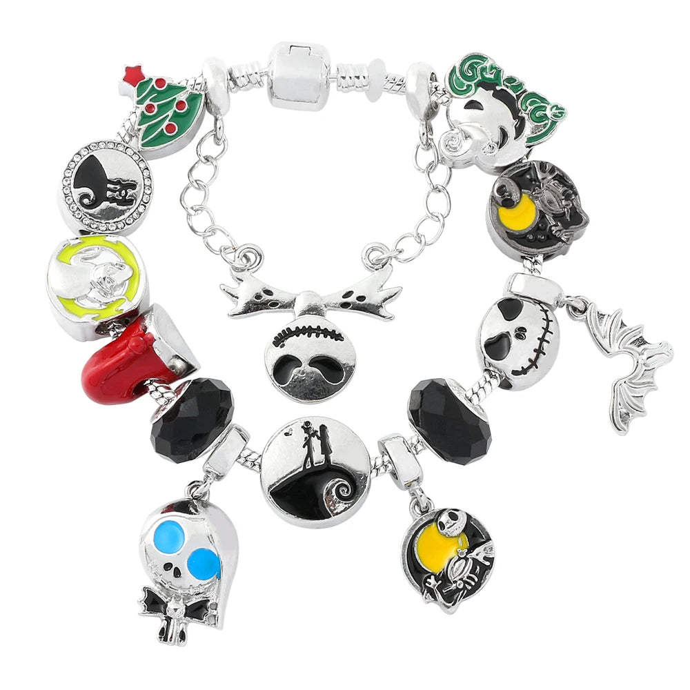 Disney The Nightmare Before Christmas Jack Skellington Charm Bracelet for Women Beaded Bangle