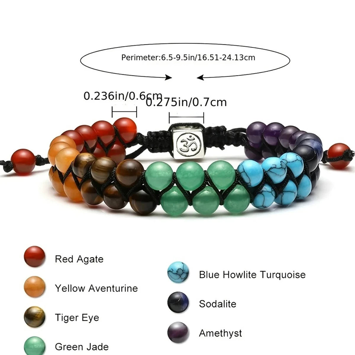 Chakra Crystal Adjustable Beaded Bracelet for Women – Black Stone for Yoga, Meditation & Anxiety Relief