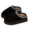 Women’s Winter Plush Slippers - Embroidered Anti-Slip Thick Sole House Shoes