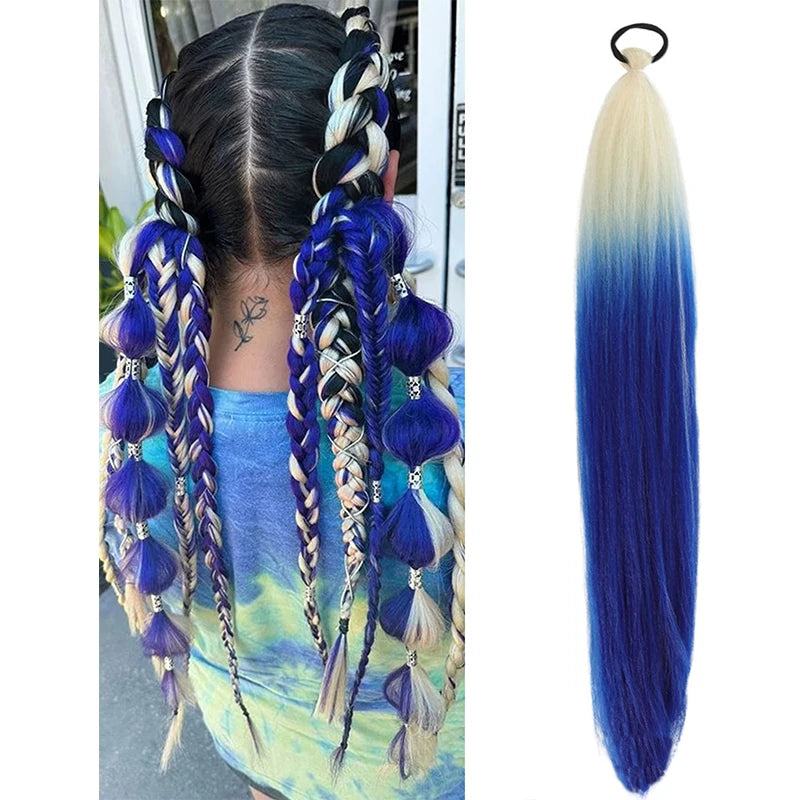 Women's Long Straight Ponytail Wig Extension - High-Temp Fiber, Festive & Braidable (1 Piece)