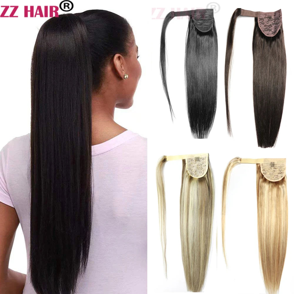 ZZHAIR 100% Human Remy Clip-In Wrap-Around Ponytail 16-26 in (40-66 cm) 140g Machine-Made Straight