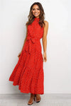 Summer Floral Halter Lace-Up Maxi Dress – Sleeveless Ankle-Length Beach Casual