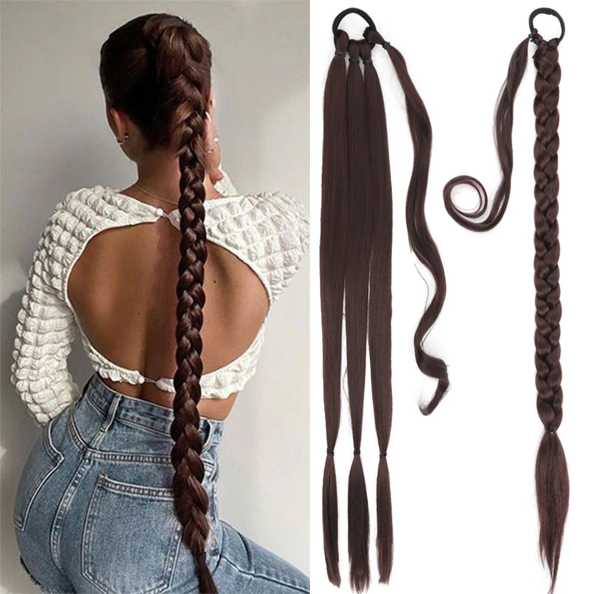 22-40 Inch (56-100 cm) Synthetic Braided Ponytail Hair Extension with Elastic Band