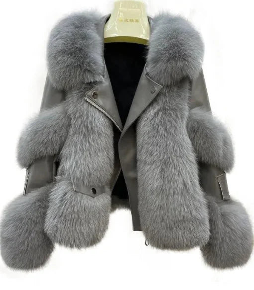 Women's Faux Fox Fur Short Coat - Casual Zip-Up Jacket with Turn-Down Collar, Wide-Waist Autumn/Winter
