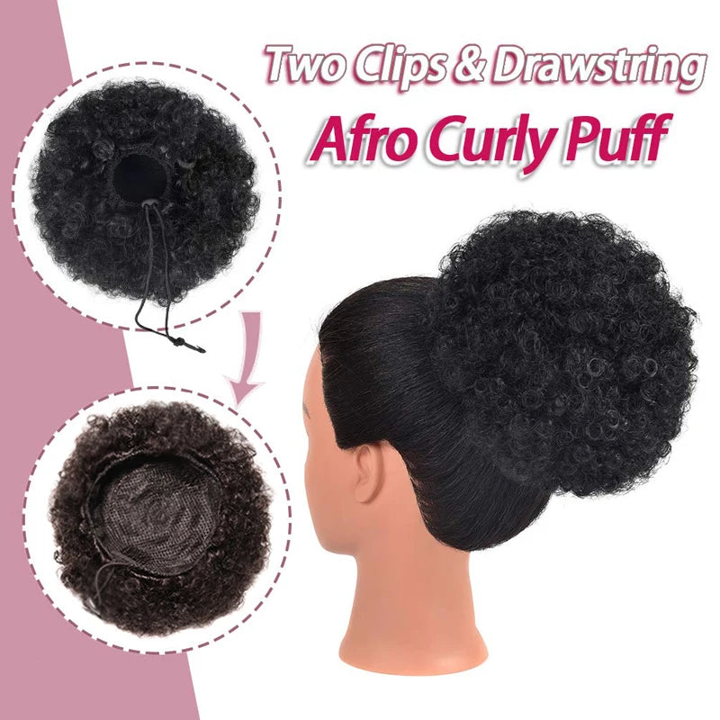 Large Afro Puff Clip-In Drawstring Ponytail - Heat-Resistant Synthetic Curly Hair Extension