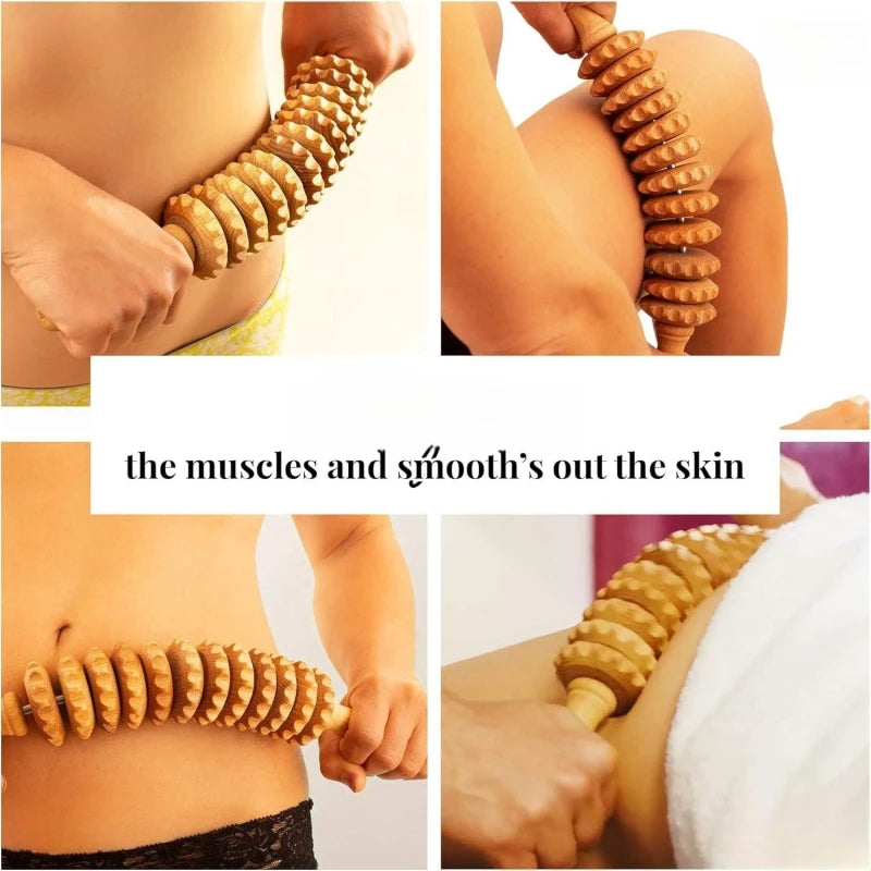 Wooden Curved Fascia Massage Roller - Cellulite Reduction & Muscle Tension Relief for Legs & Body
