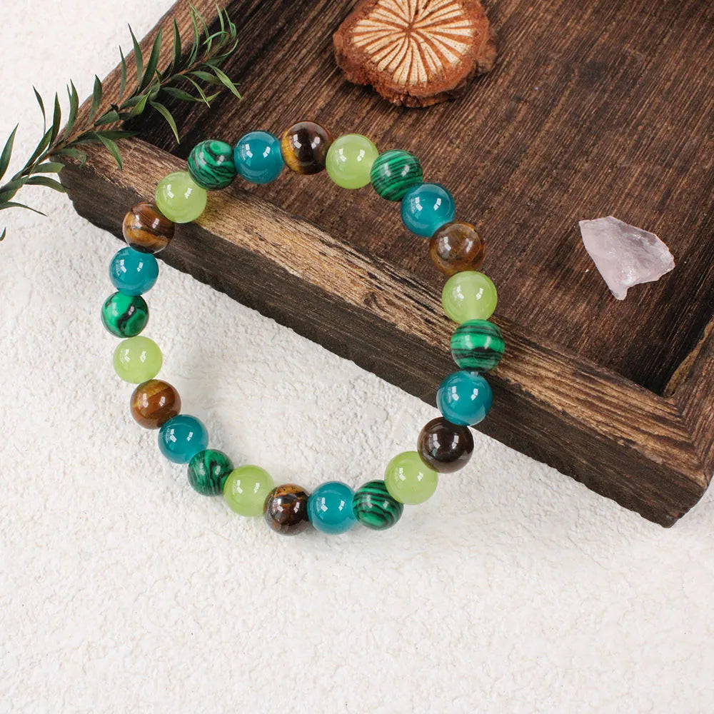 Bohemian Tiger Eye Beaded Bracelet for Women – Natural Stone Strand Bangle with Tiki Lucky Charm
