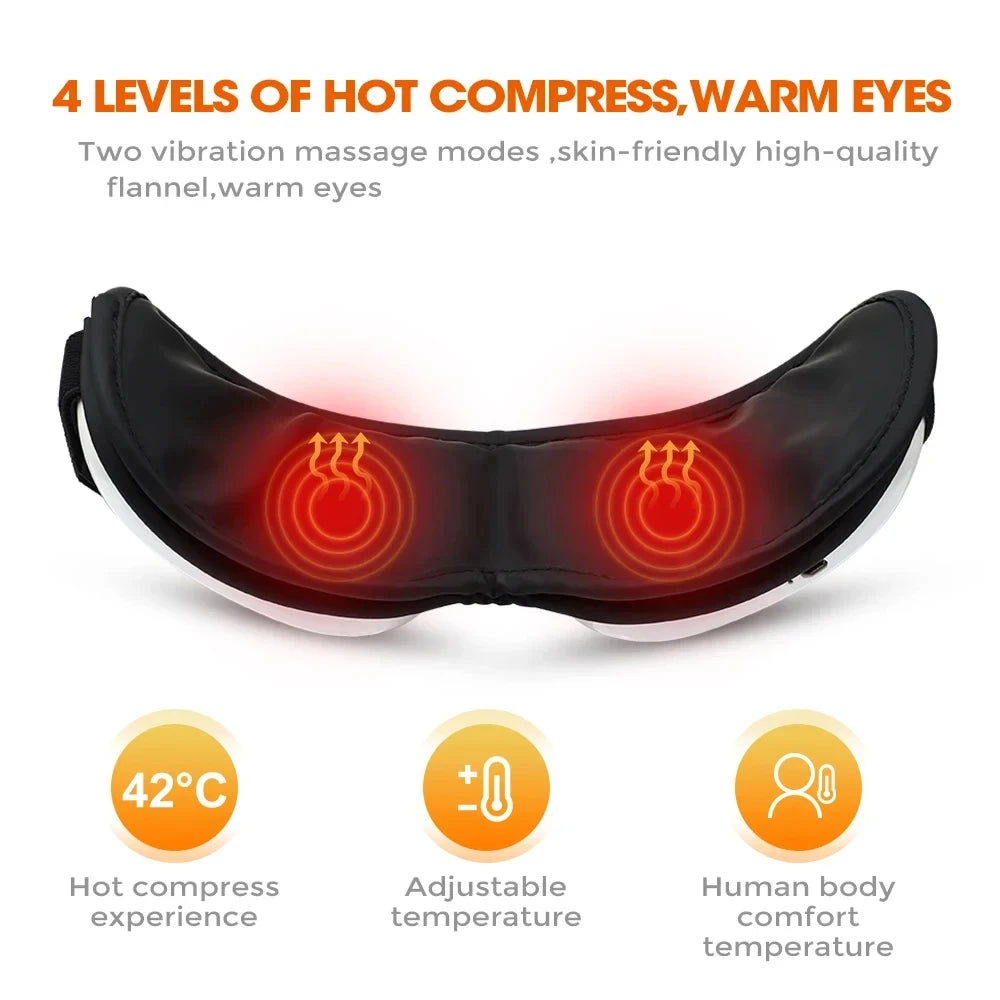 Rechargeable Bluetooth Eye Massager with Heat & Vibration – Foldable Hot Compress Eye Mask for Eye Care & Relaxation