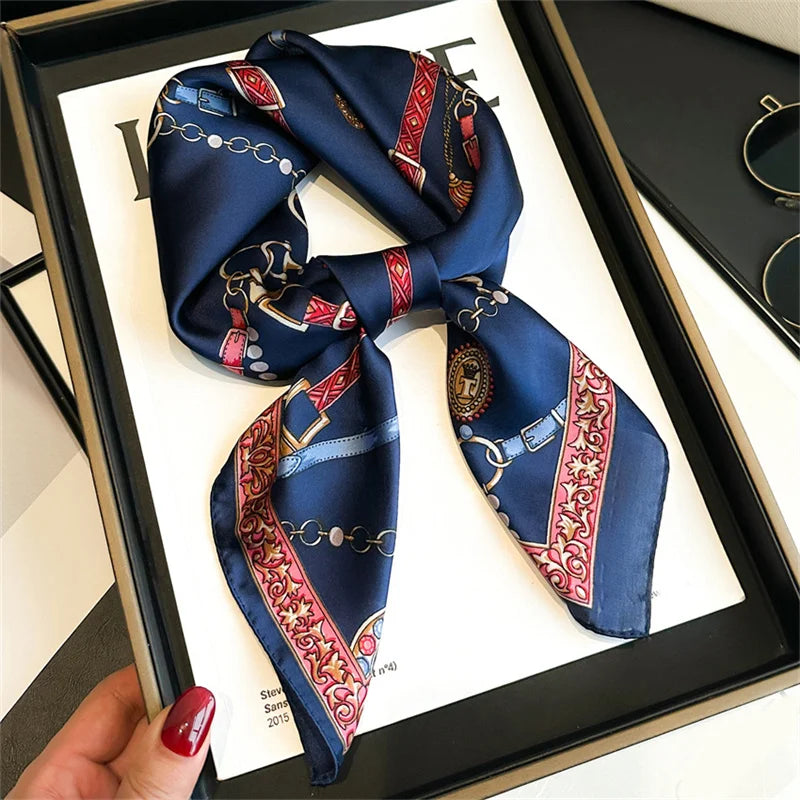 Luxury Horse Print Silk-Feel Square Scarf 70 x 70 cm (27.6 x 27.6 in) – Women's Neck, Hair, Foulard, Bandana