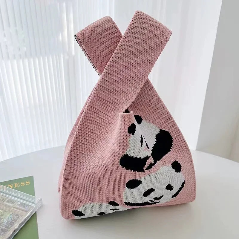 Handmade Knitted Knot Wrist Bag - Striped Mini Tote for Women, Large-Capacity Phone Bucket, Autumn Winter Casual