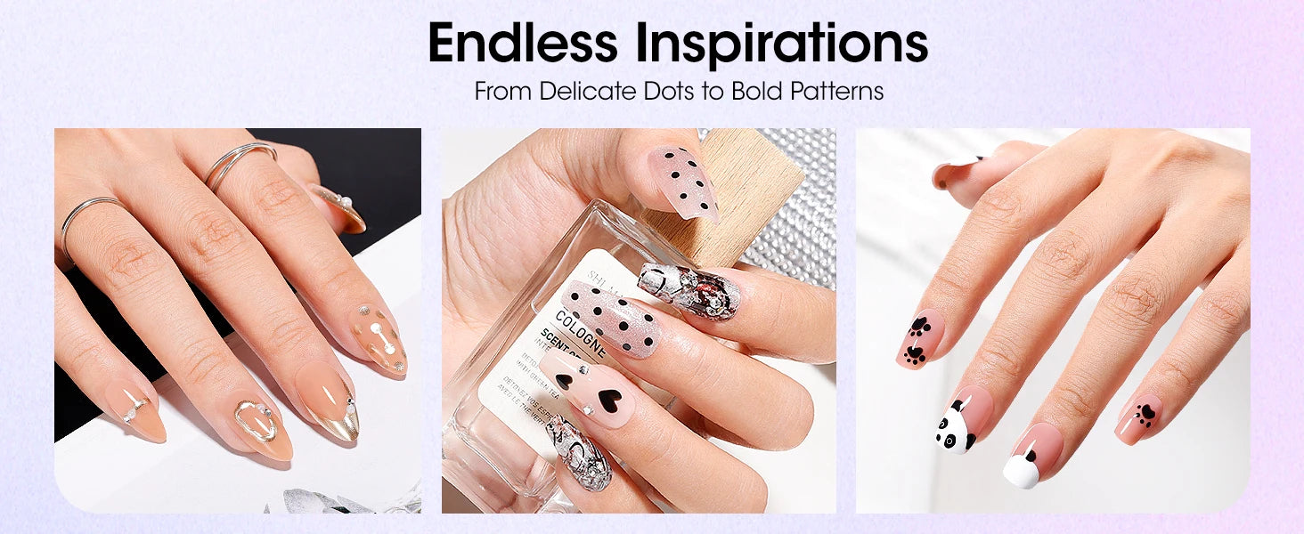 5-in-1 Double-Ended Nail Dotting Pen – 4 Stainless Steel Tips (0.8/1.0/1.6/2.0 mm) + Silicone Head for Chrome, Gradient & Rhinestones