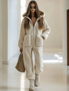 Women's Plush Hooded V-Neck Jumpsuit with Pockets, Loose Straight-Leg High-Waist Full-Length – Autumn Winter Streetwear