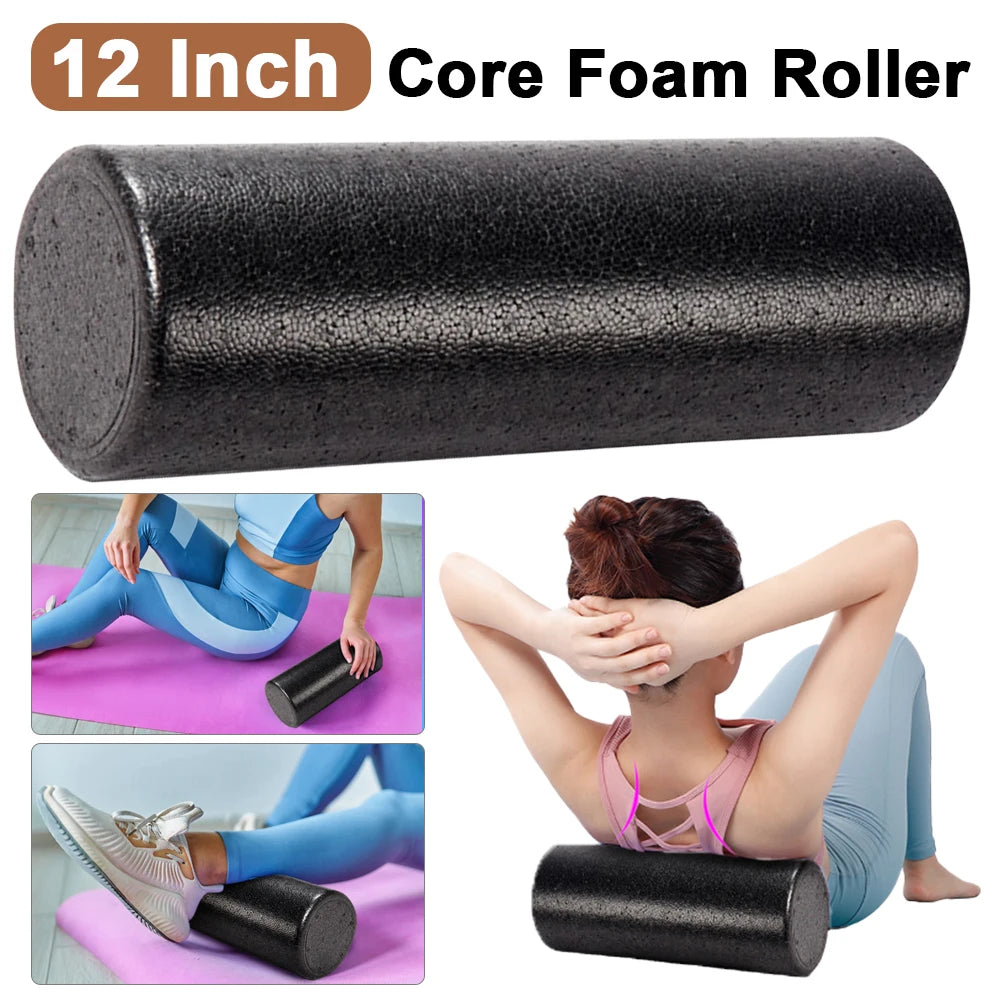 12-Inch (30 cm) High-Density Solid Core Foam Roller — Deep Tissue Back & Leg Massage for Yoga, Pilates & Exercise