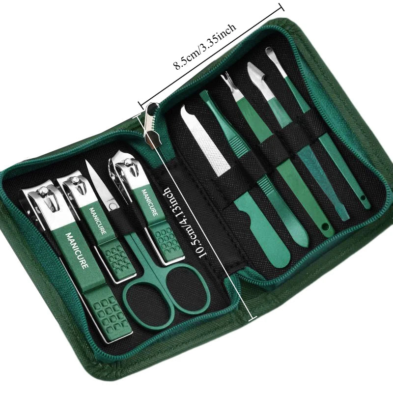 6-9 Piece Stainless Steel Manicure & Pedicure Set with Leather Case - Professional Nail Clippers & Grooming Tools Gift
