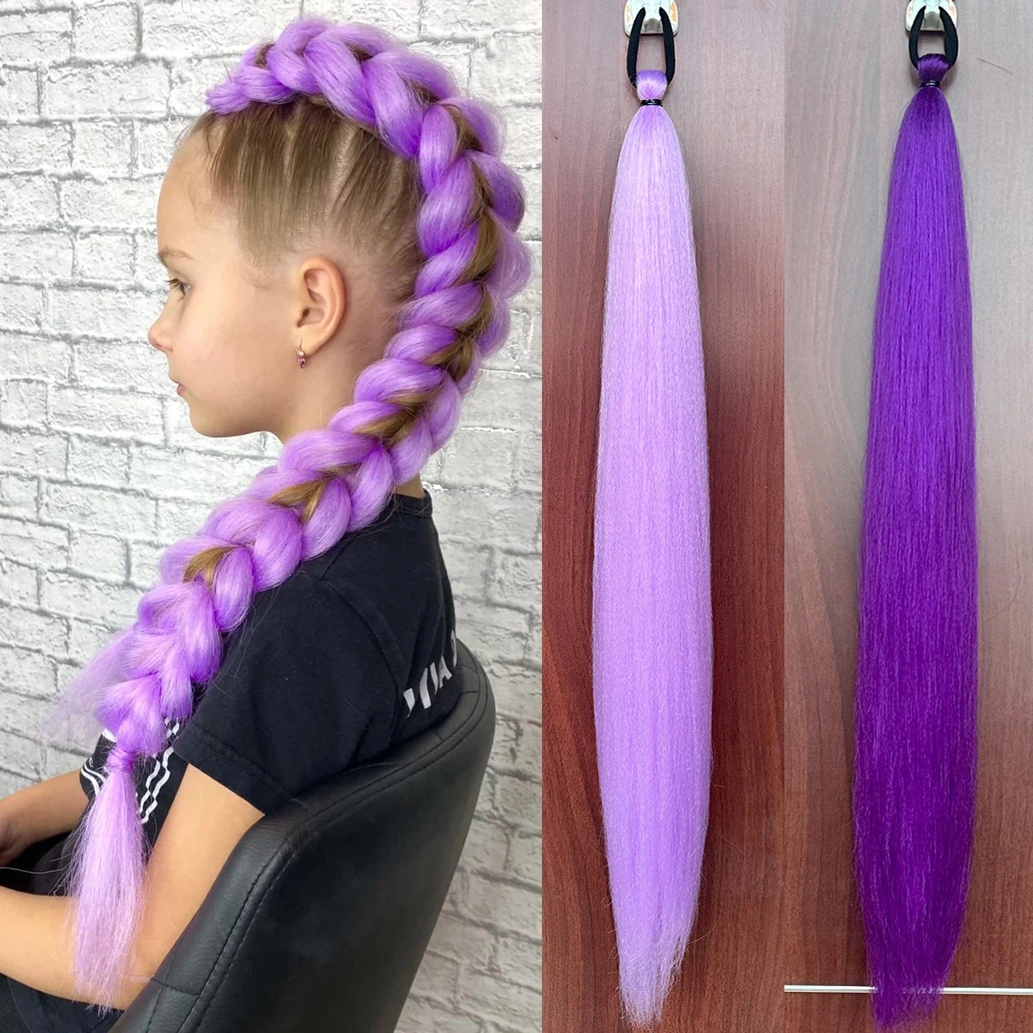 28-Inch (71 cm) Purple Synthetic Straight Braided Ponytail Extension with Elastic Band for Women – Halloween Cosplay