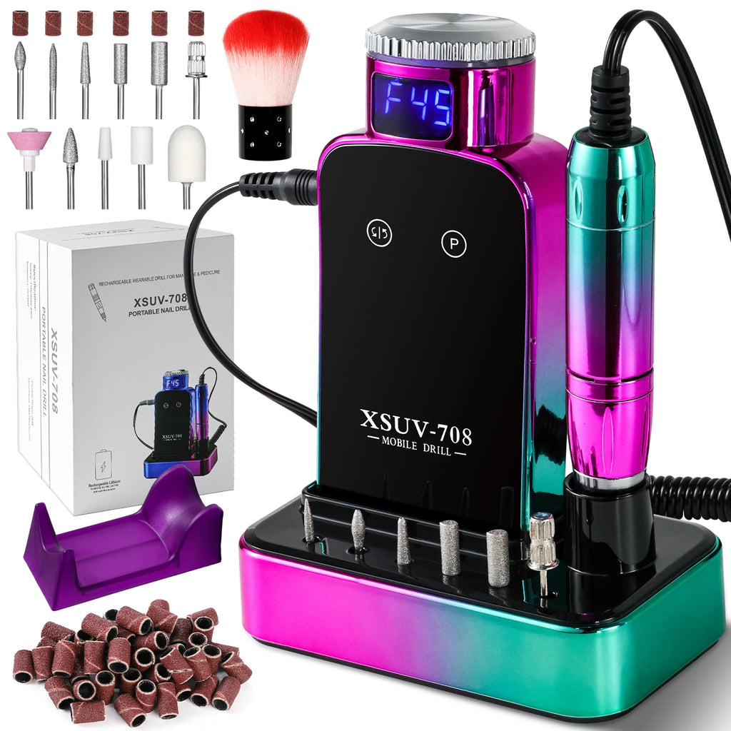 45,000 RPM Electric Nail Drill Kit — Professional Manicure & Pedicure Nail File Set with 11 Bits, Low Noise LCD, USB