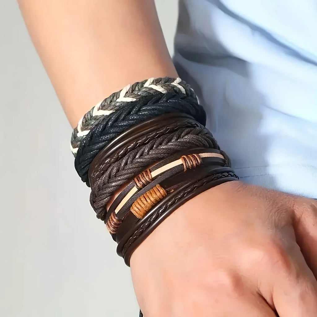 20-Pack Unisex Leather, Rope & Webbing Bracelets – Mixed Vintage Braided Gift Set