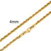 Twisted Rope Chain Necklace for Men & Women — Stainless Steel, 16–36 in (40–91 cm), 2–5 mm, Gold or Silver