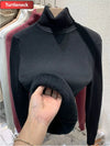 Velvet Lined Turtleneck Sweater Slim Knit Pullover for Women Warm Winter Korean Style