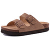 Women's Suede Mules with Cork Insole, Arch Support Slip-On Sandals with Adjustable Buckle – Casual Summer Slides