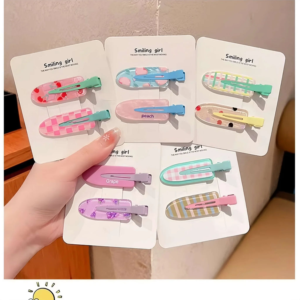 Candy Color Fruit Acrylic Hair Clips — No-Crease Summer Bang Barrettes & Side Clamps for Girls (2 or 10-Pack)